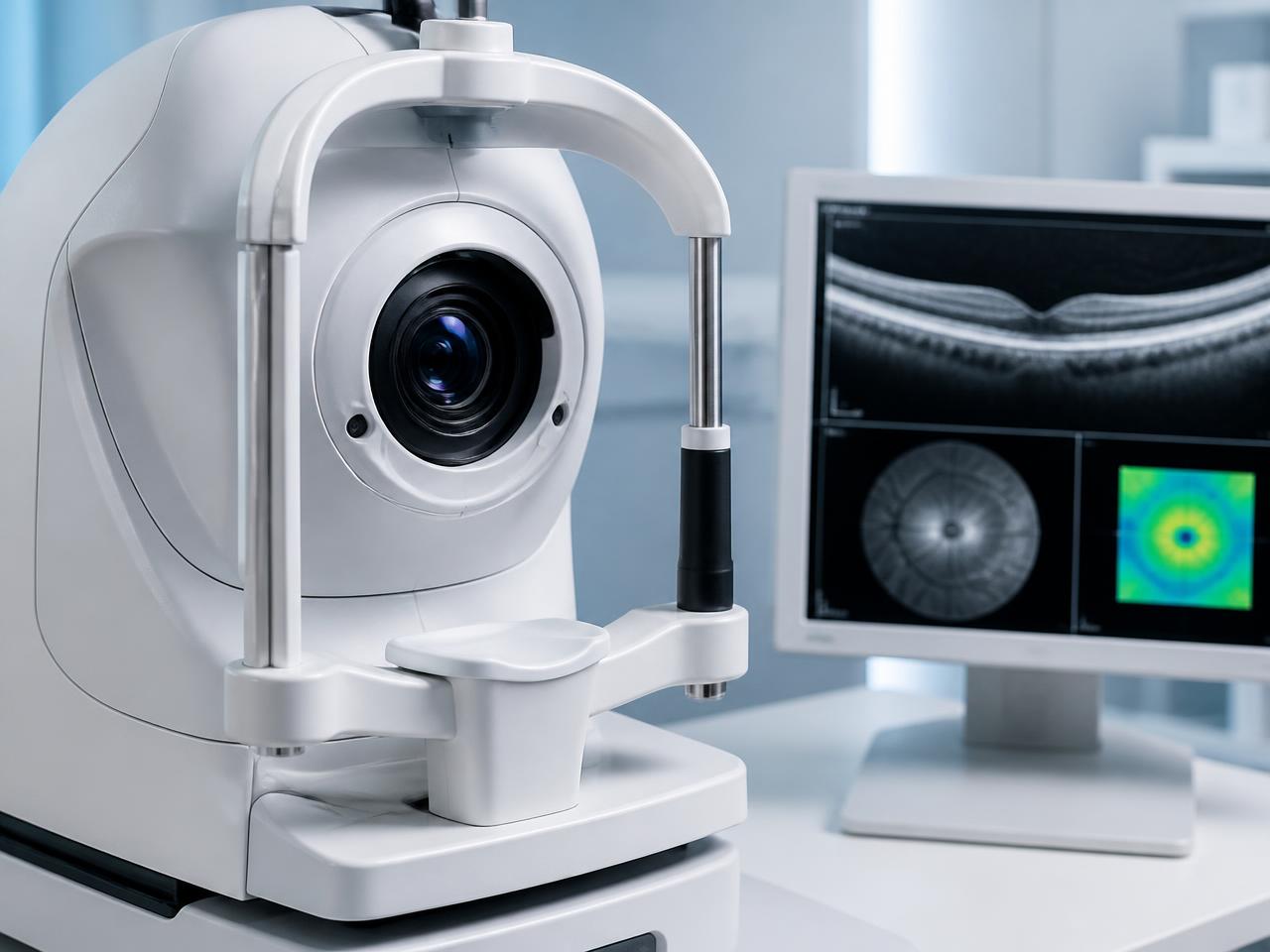 Modern OCT retinal scanning equipment in the clinic's diagnostic room